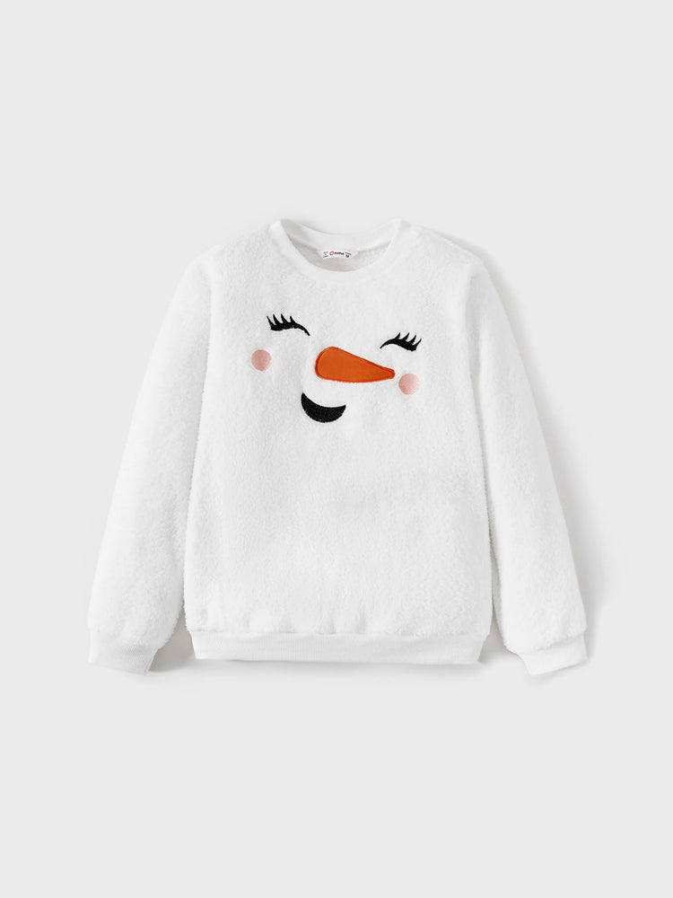 Christmas Family Matching Snowman Fleece Tops White
