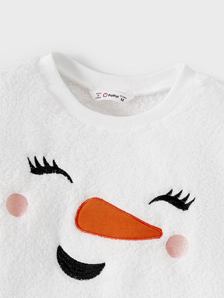 Christmas Family Matching Snowman Fleece Tops White