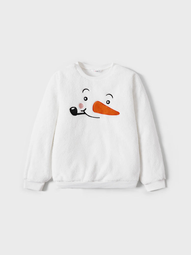 Christmas Family Matching Snowman Fleece Tops White