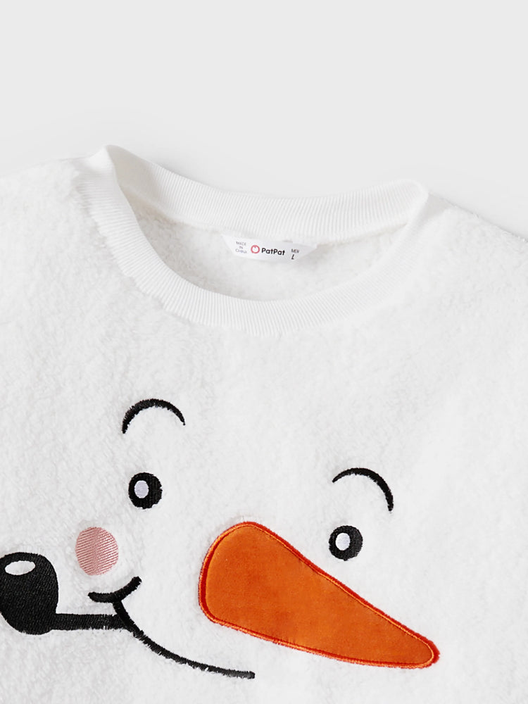 Christmas Family Matching Snowman Fleece Tops White