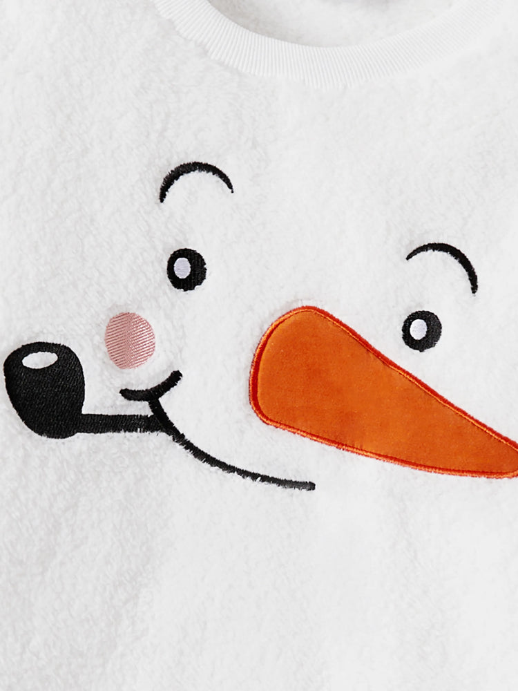 Christmas Family Matching Snowman Fleece Tops White