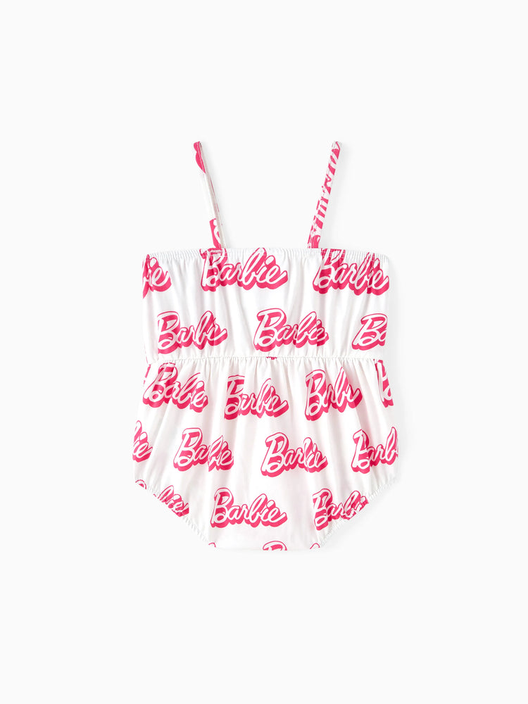 Barbie Baby Mädchen 1pc 95% Baumwolle Allover Briefdruck Schleife Front Cami Strampler Strampler  pinkywhite