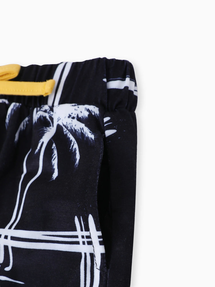 2-teiliges Kleinkind-T-Shirt mit trendigem Jungen-Blumenbaumdruck und Shorts gelb