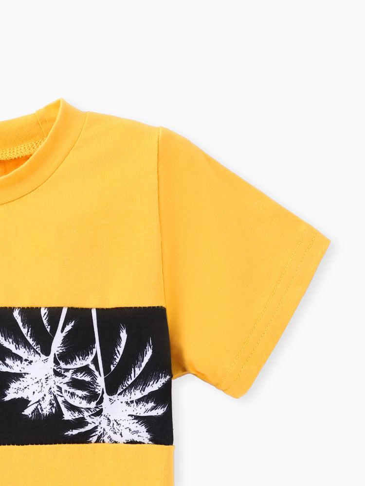 2-teiliges Kleinkind-T-Shirt mit trendigem Jungen-Blumenbaumdruck und Shorts gelb