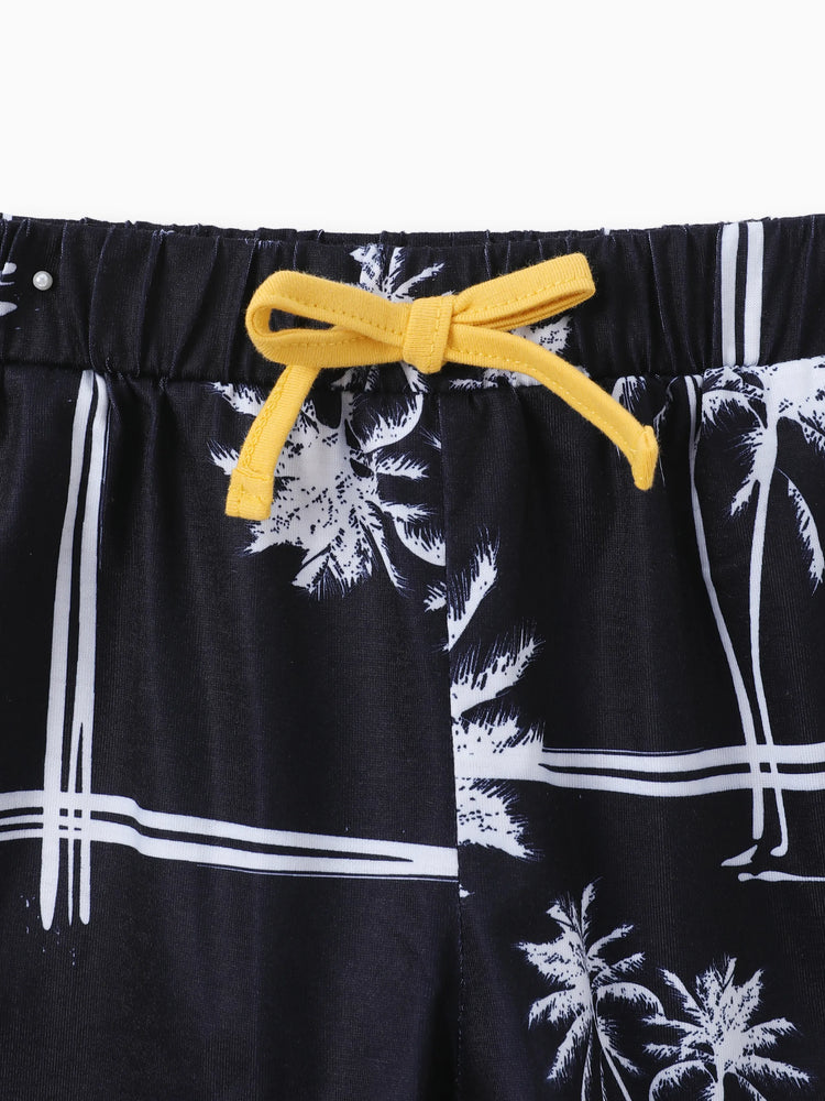 2-teiliges Kleinkind-T-Shirt mit trendigem Jungen-Blumenbaumdruck und Shorts gelb