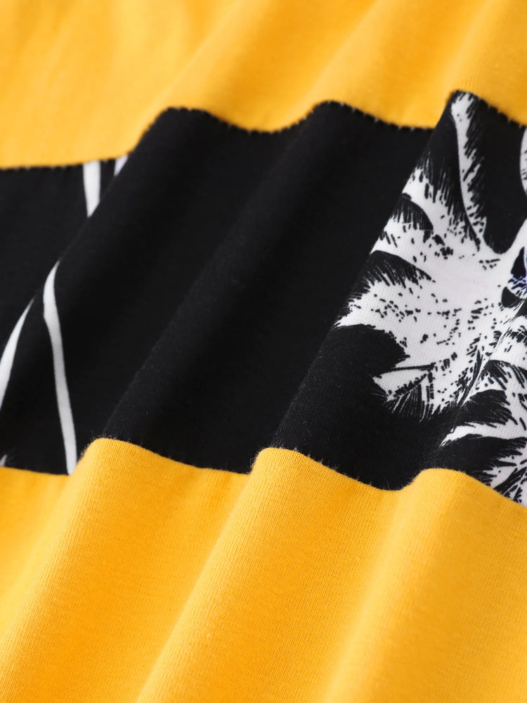 2-teiliges Kleinkind-T-Shirt mit trendigem Jungen-Blumenbaumdruck und Shorts gelb