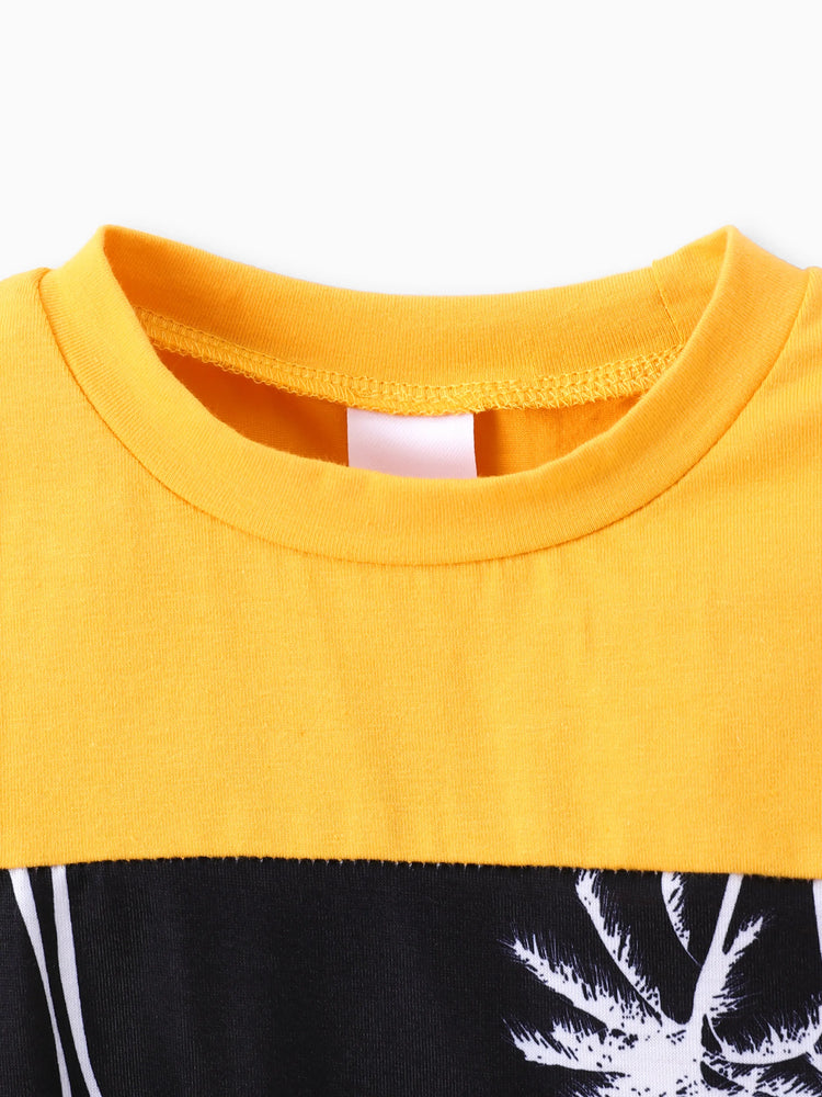 2-teiliges Kleinkind-T-Shirt mit trendigem Jungen-Blumenbaumdruck und Shorts gelb