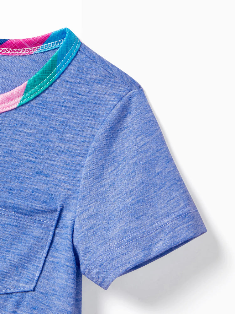 Family Matching Multi-Color Stripe T-shirt and Ruffle Hem Button Strap Dress Sets COLOREDSTRIPES