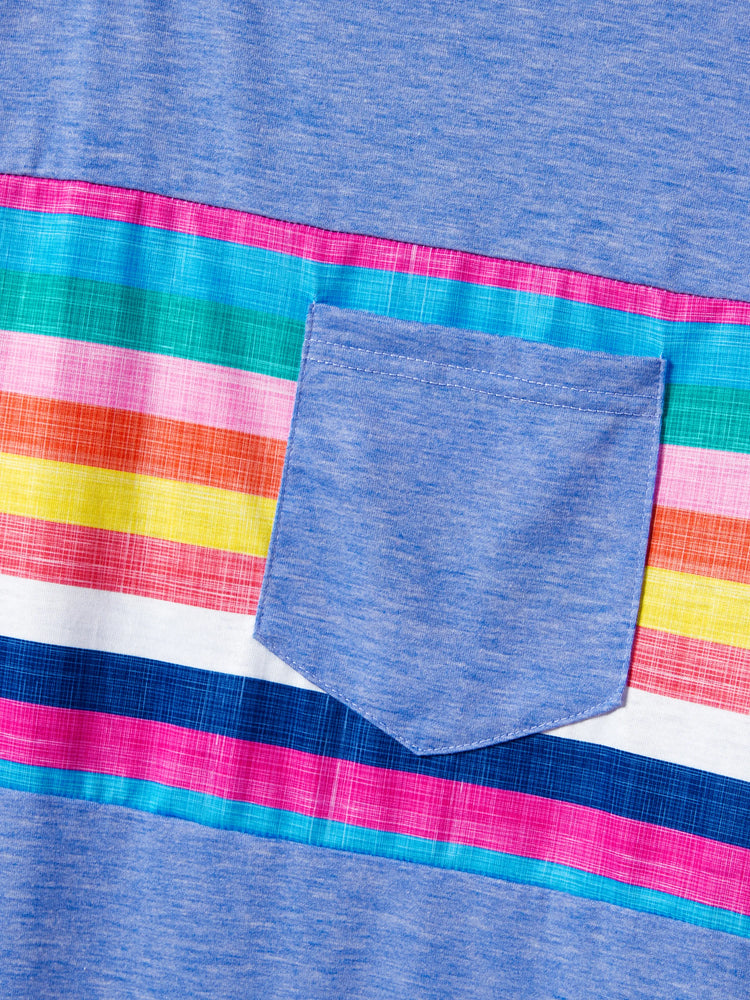 Family Matching Multi-Color Stripe T-shirt and Ruffle Hem Button Strap Dress Sets COLOREDSTRIPES