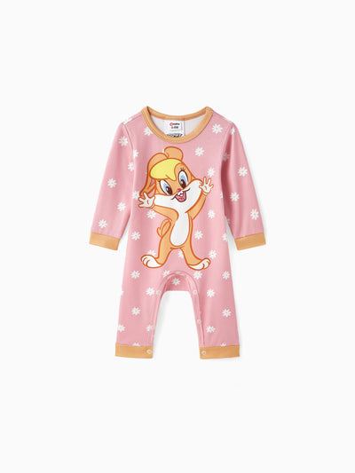 Barboteuse bébé fille Looney Tunes à imprimé échecs, fleurs et étoiles, rose