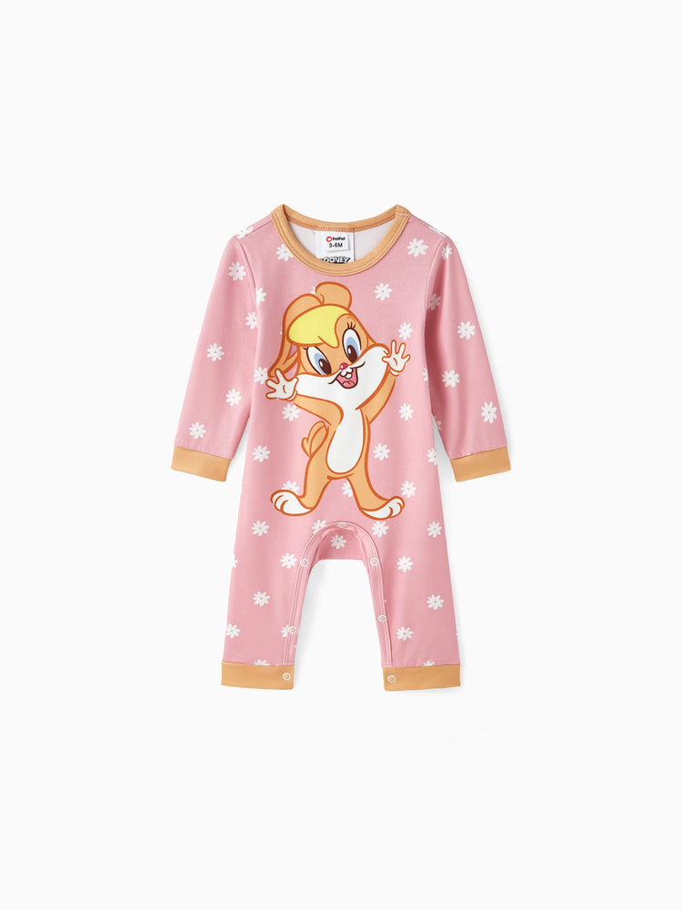 Barboteuse bébé fille Looney Tunes à imprimé échecs, fleurs et étoiles, rose