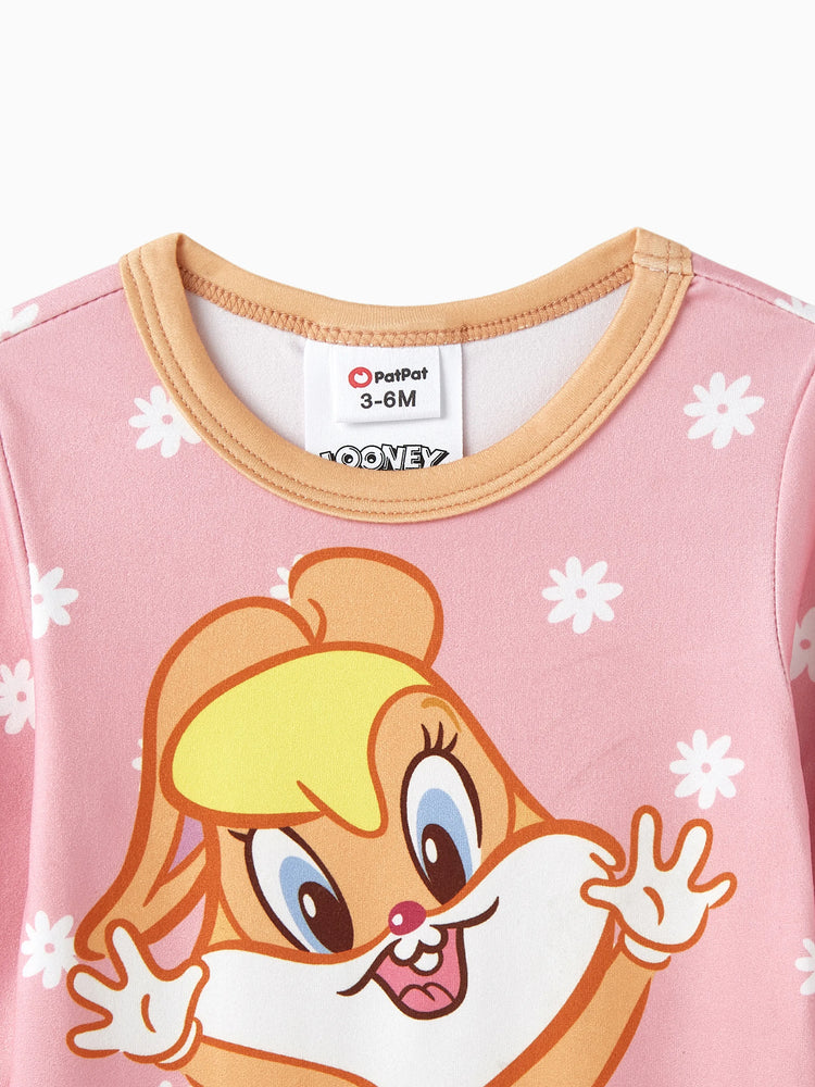 Barboteuse bébé fille Looney Tunes à imprimé échecs, fleurs et étoiles, rose