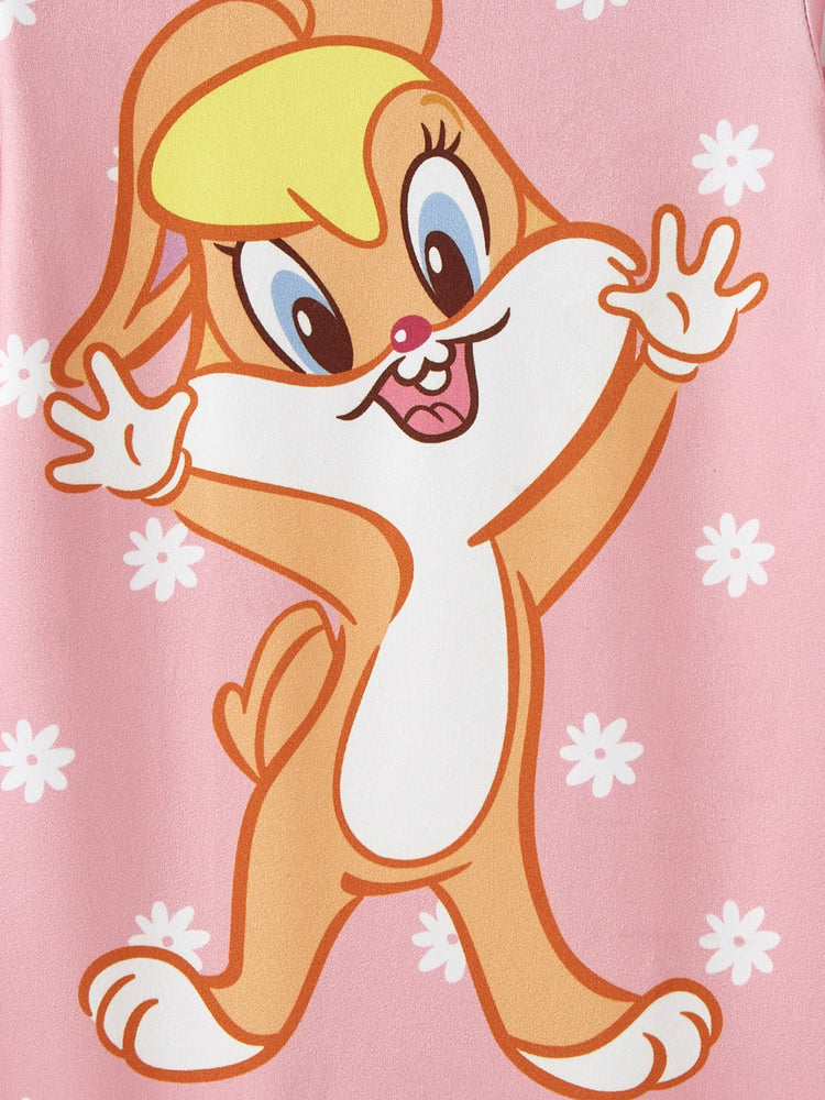 Barboteuse bébé fille Looney Tunes à imprimé échecs, fleurs et étoiles, rose