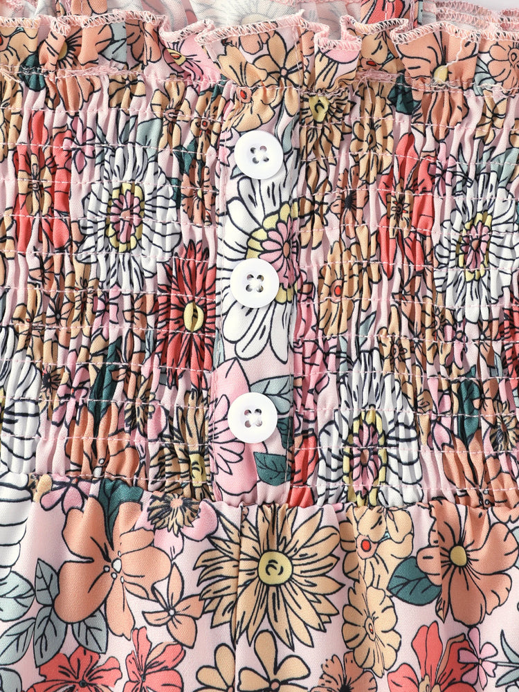 Toddler/Kid Girl Floral Horn Edge Jumpsuit Multicolor