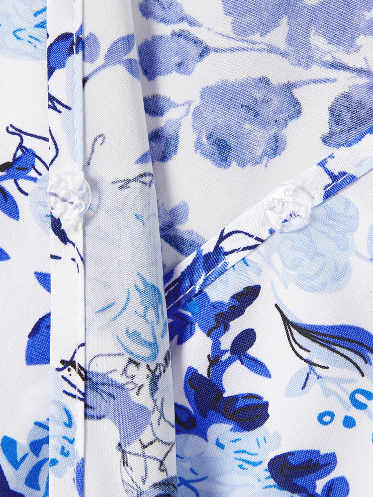 Eleganter Blumenanzug im Familienlook in mittlerer Dicke, kurzen Ärmeln, normaler Passform blau