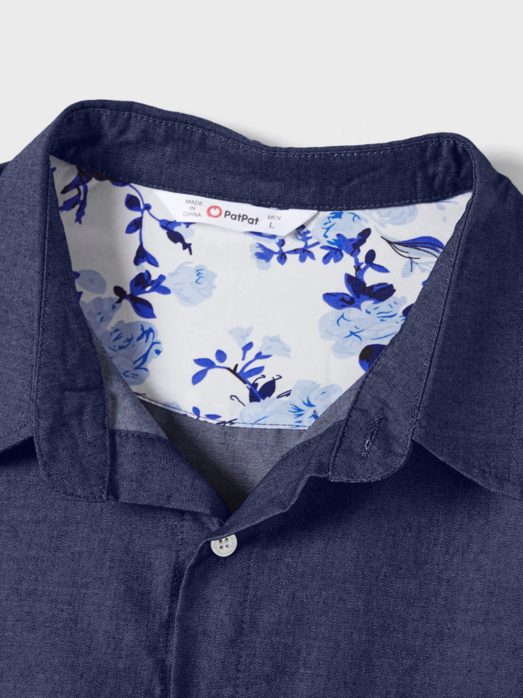 Eleganter Blumenanzug im Familienlook in mittlerer Dicke, kurzen Ärmeln, normaler Passform blau
