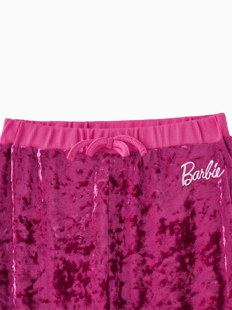 Barbie Kid Girl 2-teiliges langärmeliges Kapuzenpullover- und Hosenset mit Buchstabenstickerei  Rosa