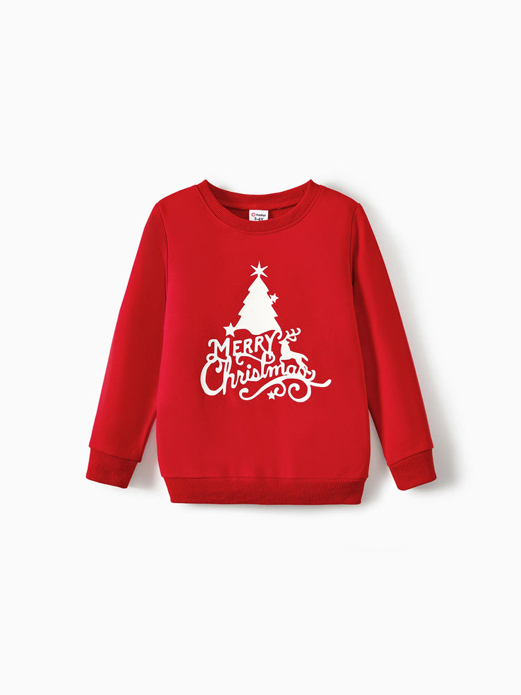 Christmas Family Matching Glow In The Dark Letters Print Long-sleeve Casual Tops Red