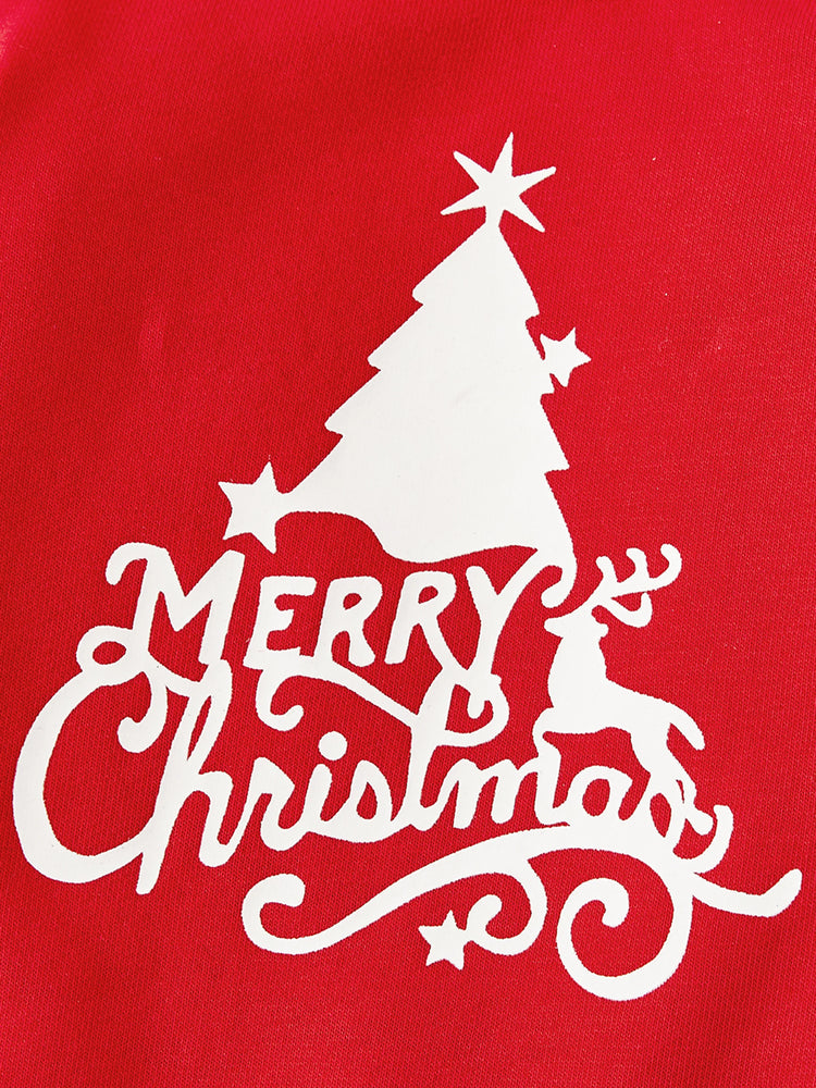 Christmas Family Matching Glow In The Dark Letters Print Long-sleeve Casual Tops Red