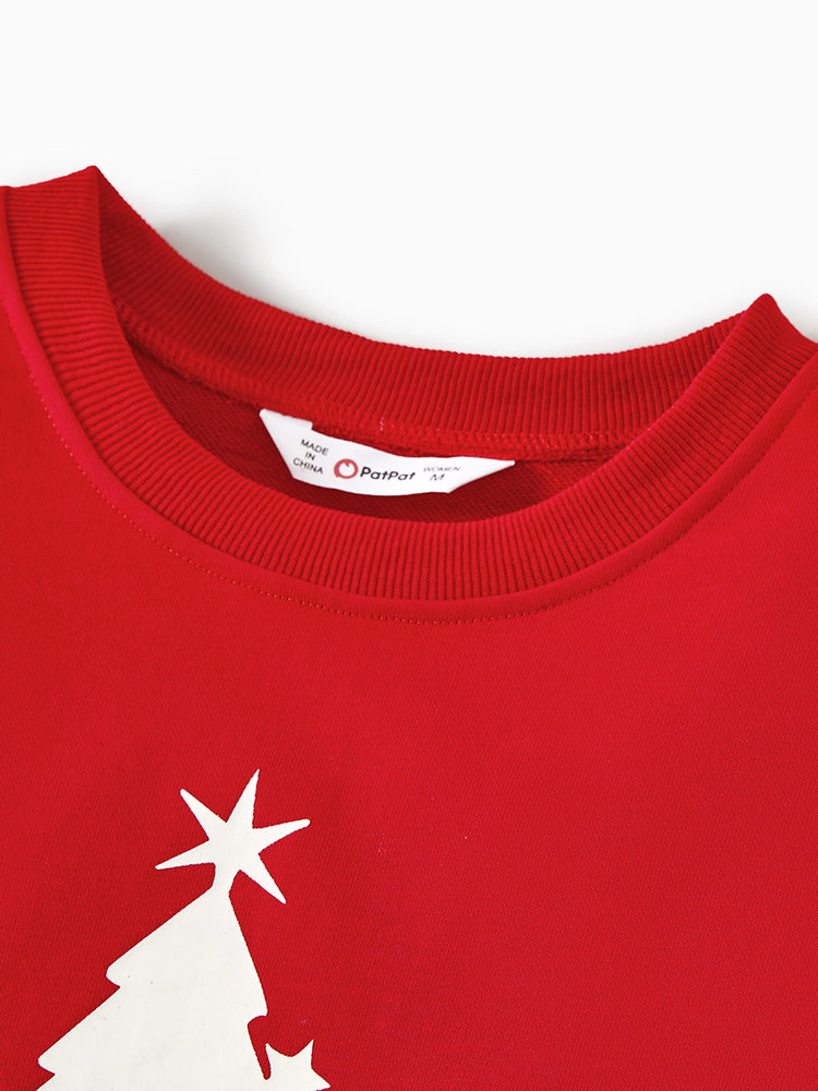 Christmas Family Matching Glow In The Dark Letters Print Long-sleeve Casual Tops Red