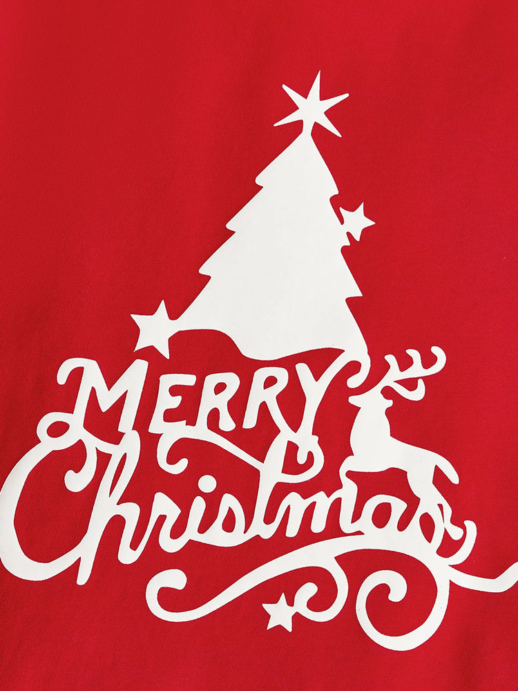 Christmas Family Matching Glow In The Dark Letters Print Long-sleeve Casual Tops Red