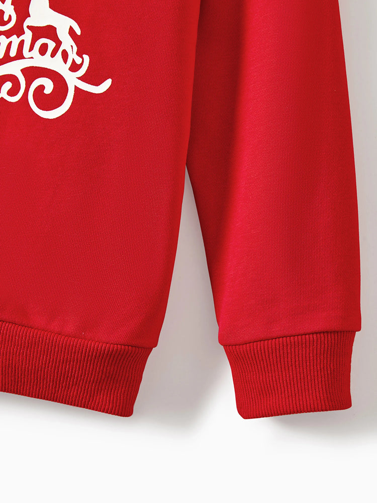 Christmas Family Matching Glow In The Dark Letters Print Long-sleeve Casual Tops Red