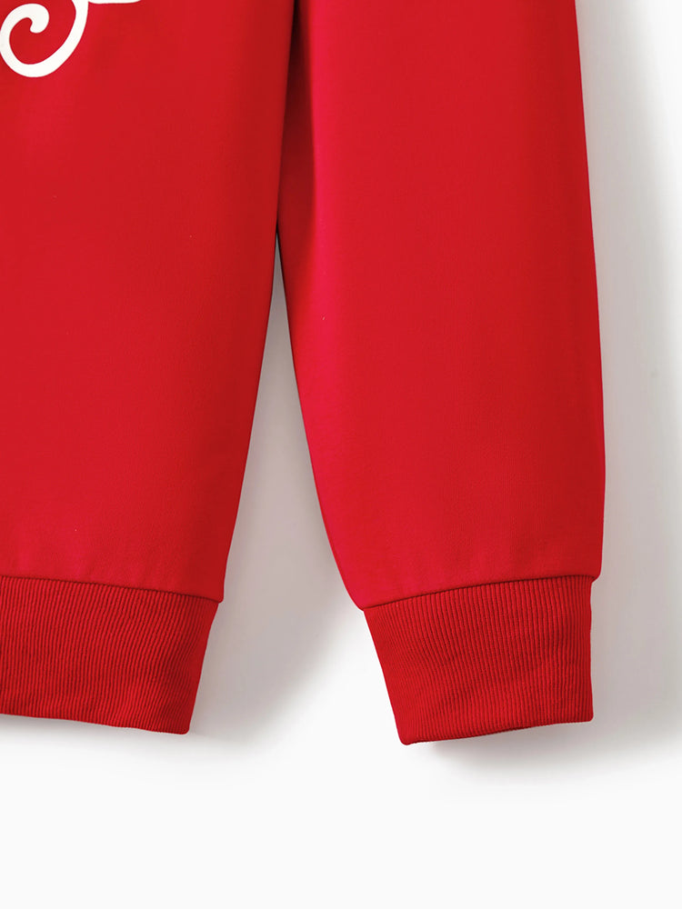 Christmas Family Matching Glow In The Dark Letters Print Long-sleeve Casual Tops Red