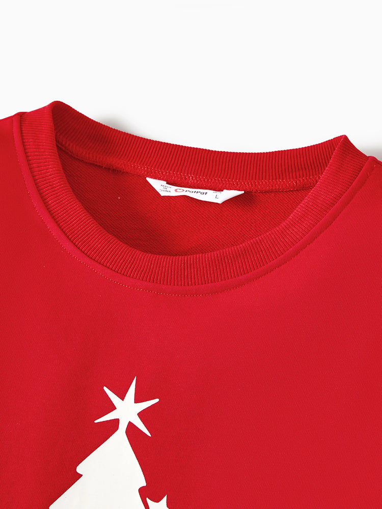 Christmas Family Matching Glow In The Dark Letters Print Long-sleeve Casual Tops Red
