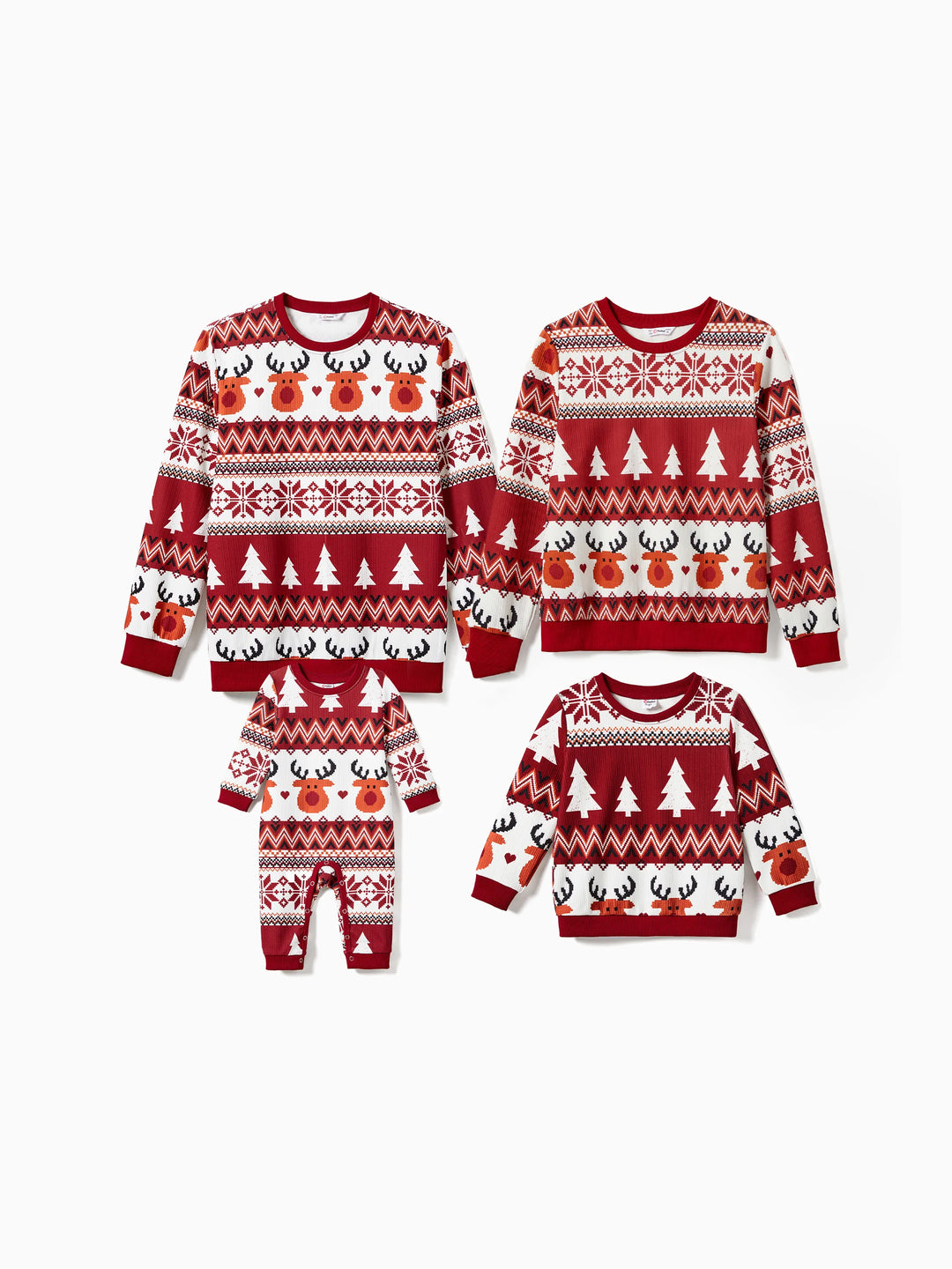 Weihnachten Familie Passend Festival Thema Allover-Print Langarm Tops Burgundy