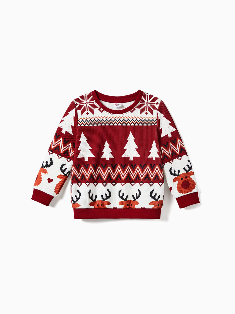 Christmas Family Matching Festival Theme All-over Print Long Sleeve Tops Burgundy