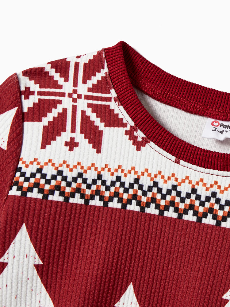 Christmas Family Matching Festival Theme All-over Print Long Sleeve Tops Burgundy