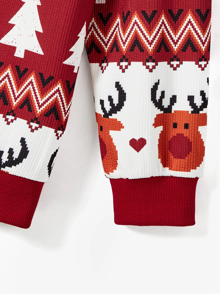 Christmas Family Matching Festival Theme All-over Print Long Sleeve Tops Burgundy