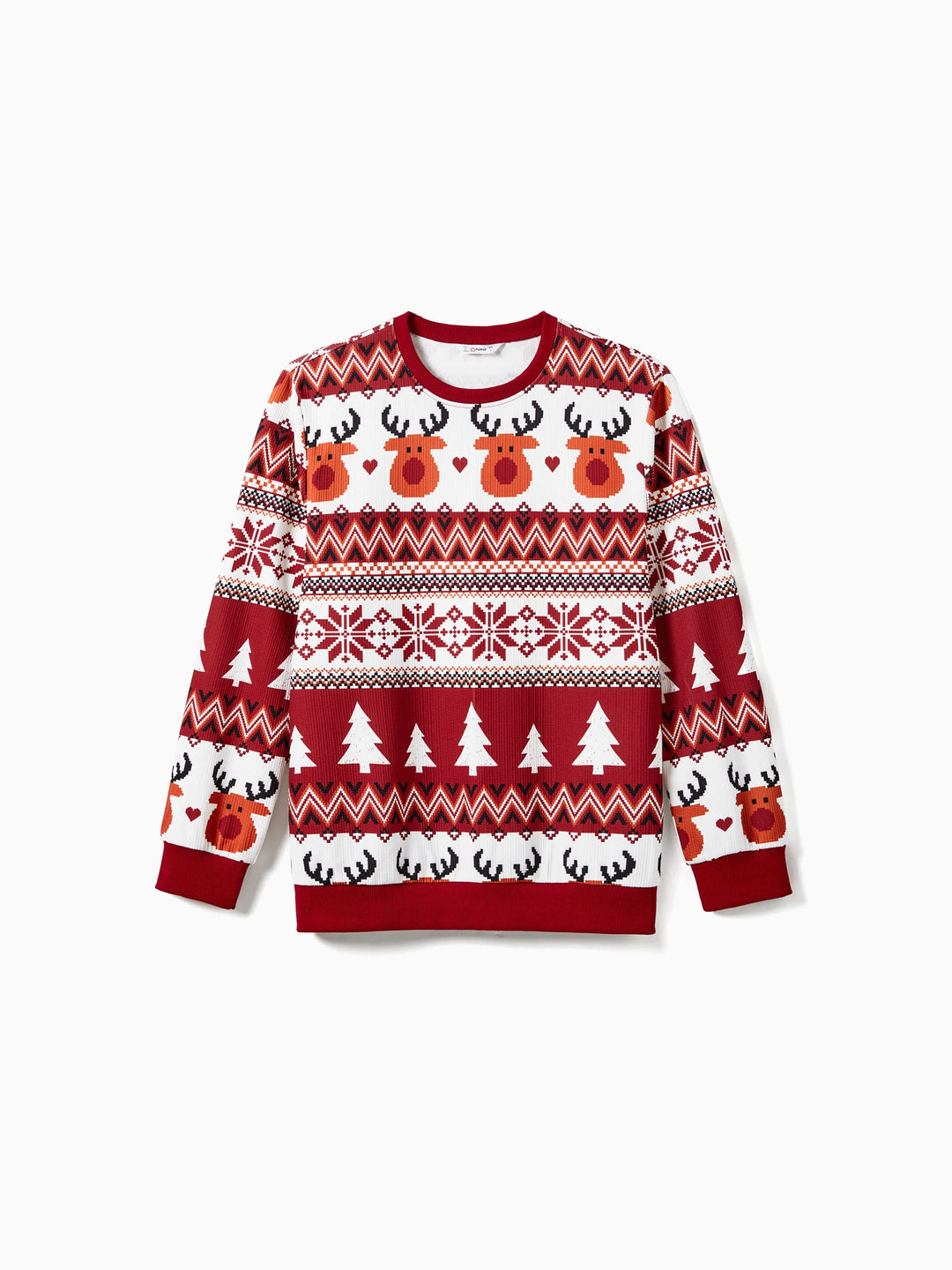 Weihnachten Familie Passend Festival Thema Allover-Print Langarm Tops Burgundy