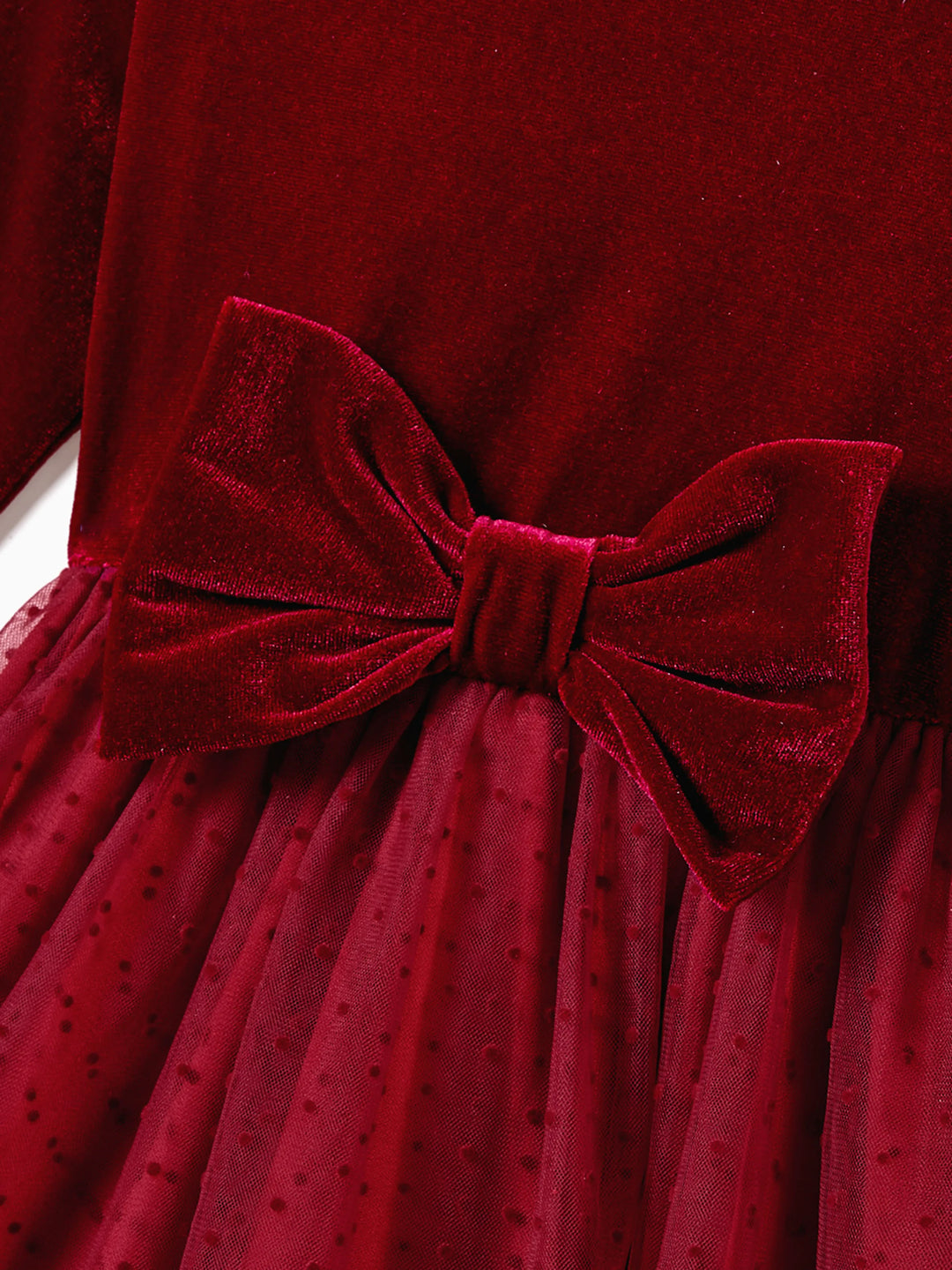 Conjuntos navideños familiares de blusas de manga larga con bloques de color y vestidos de terciopelo burdeos