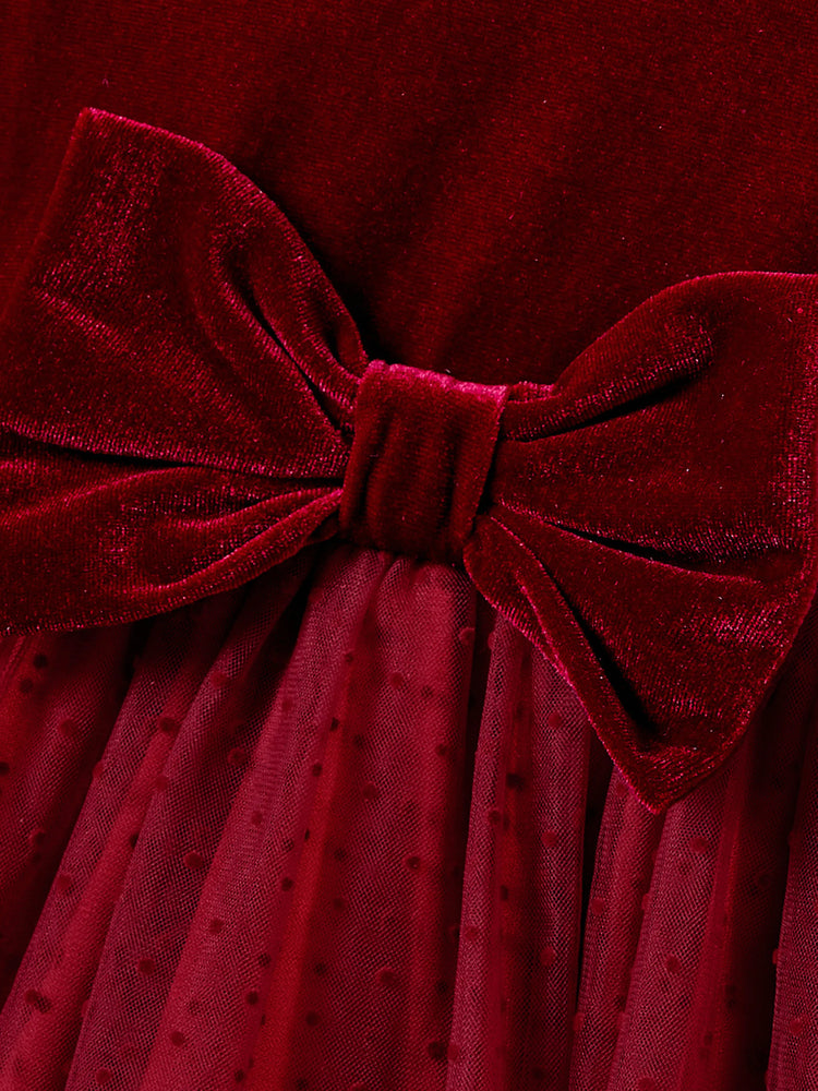 Ensembles de Noël assortis pour toute la famille, hauts à manches longues et robes en velours bordeaux