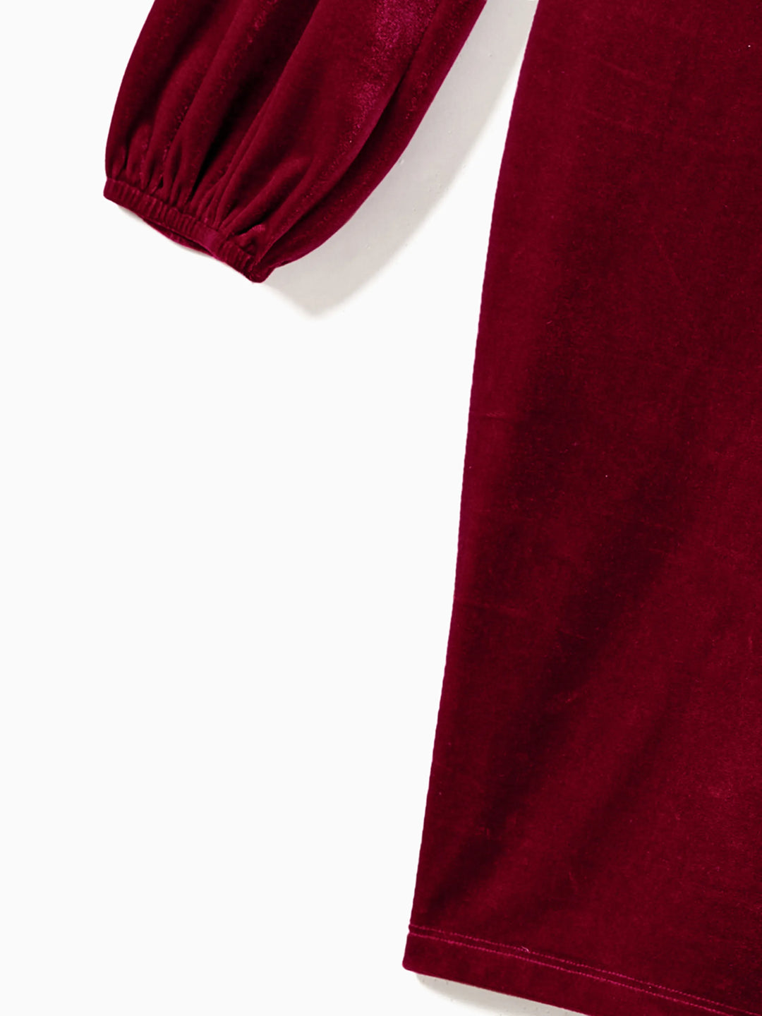 Conjuntos navideños familiares de blusas de manga larga con bloques de color y vestidos de terciopelo burdeos