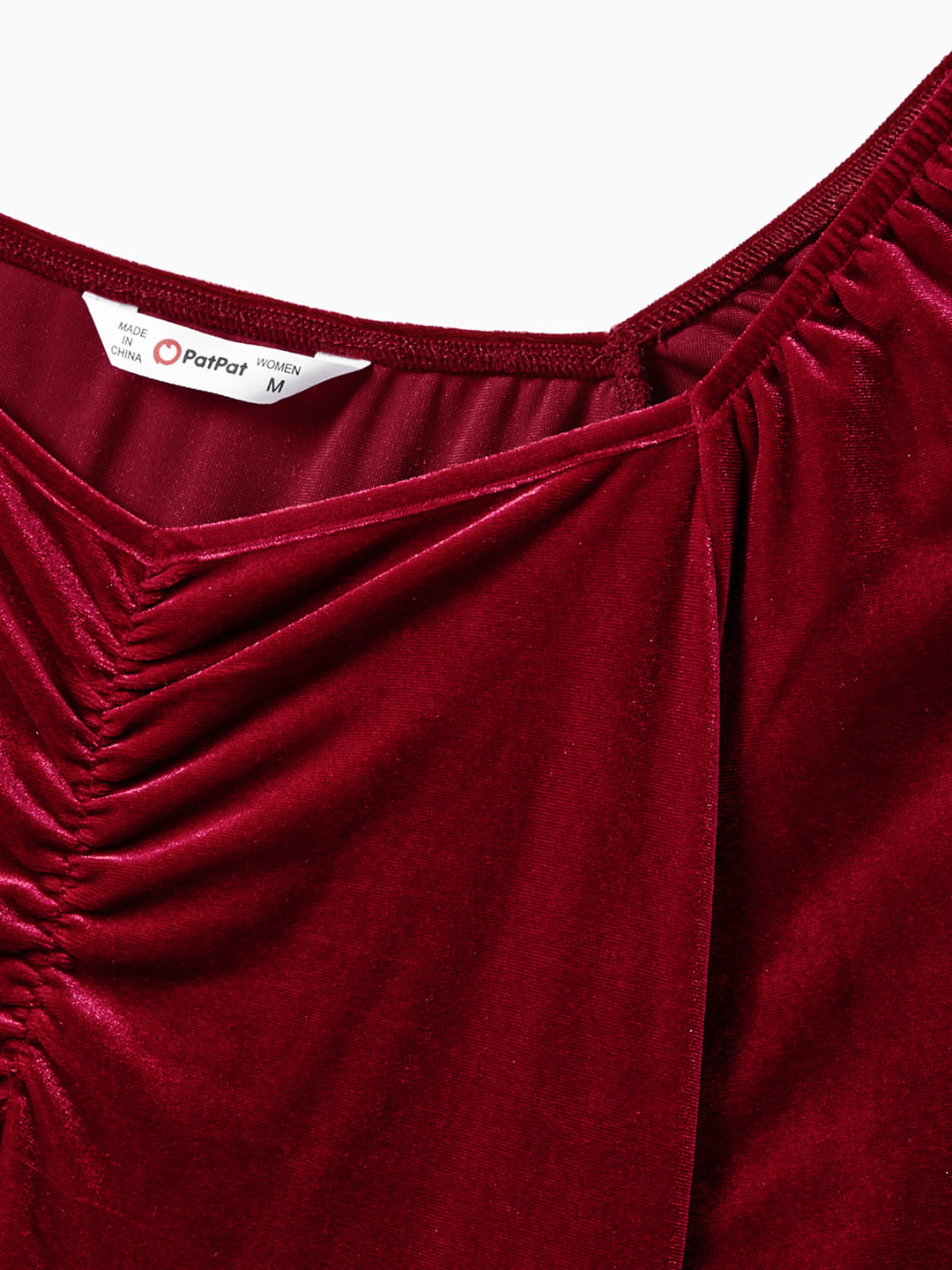 Conjuntos navideños familiares de blusas de manga larga con bloques de color y vestidos de terciopelo burdeos