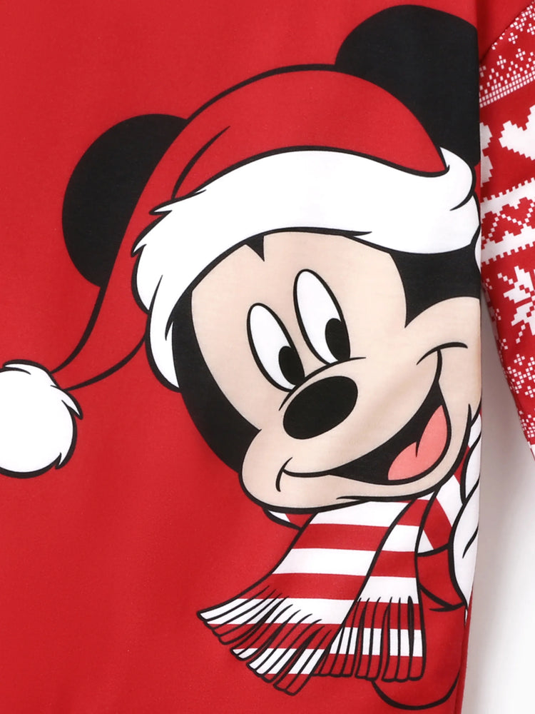 Disney Mickey and Friends Family Matching Christmas Character Print Long-sleeve Hooded Top Red