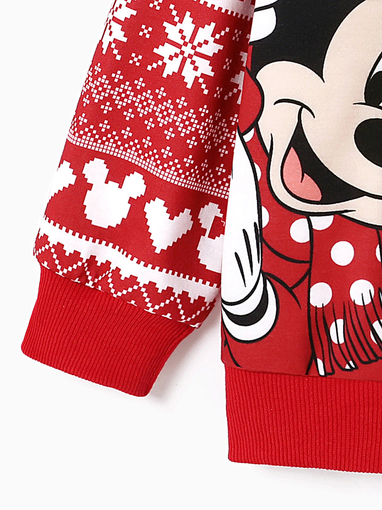 Disney Mickey and Friends Family Matching Christmas Character Print Long-sleeve Hooded Top Red