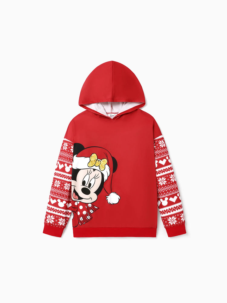 Disney Mickey and Friends Family Matching Christmas Character Print Long-sleeve Hooded Top Red