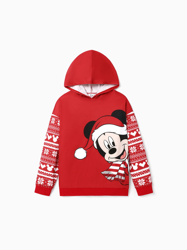 Disney Mickey and Friends Family Matching Christmas Character Print Long-sleeve Hooded Top Red