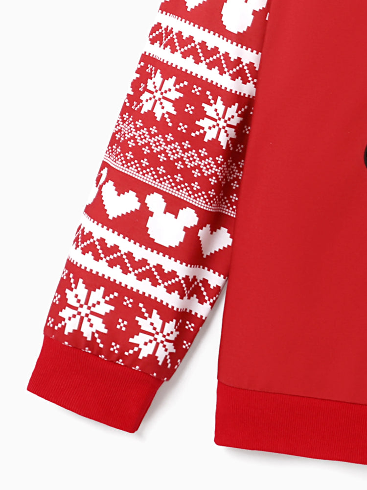 Disney Mickey and Friends Family Matching Christmas Character Print Long-sleeve Hooded Top Red