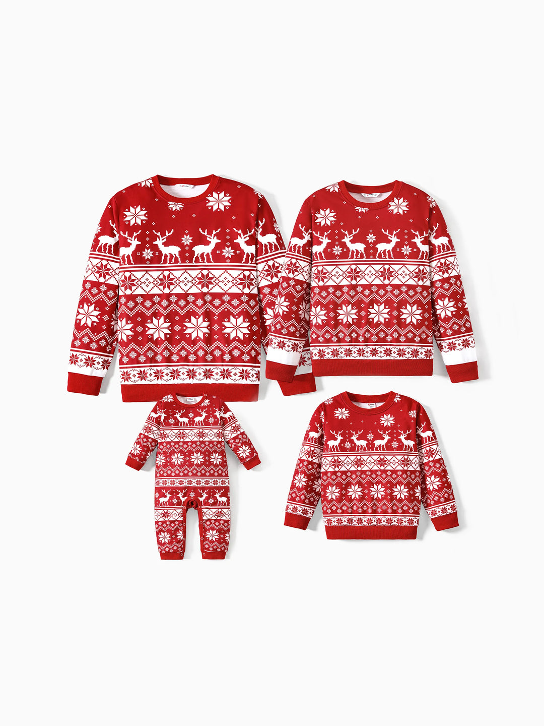 Weihnachts-Familienoberteile, Polyester-Mischung, Langarm, Unisex Freizeit-Weihnachtsmuster rot