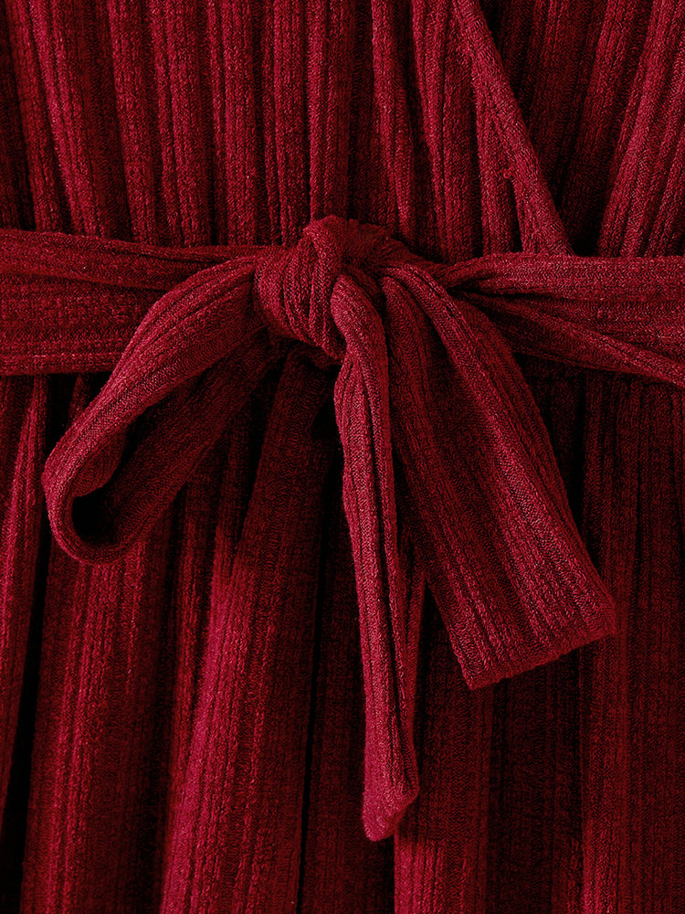 Family Matching Color-block Tops and Flutter Mesh Dresses Sets Burgundy