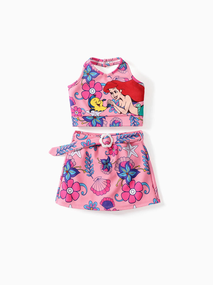 Disney Princess Toddler Girl 2pcs Ariel Print Halter Top with Floral Skirt Sets Pink
