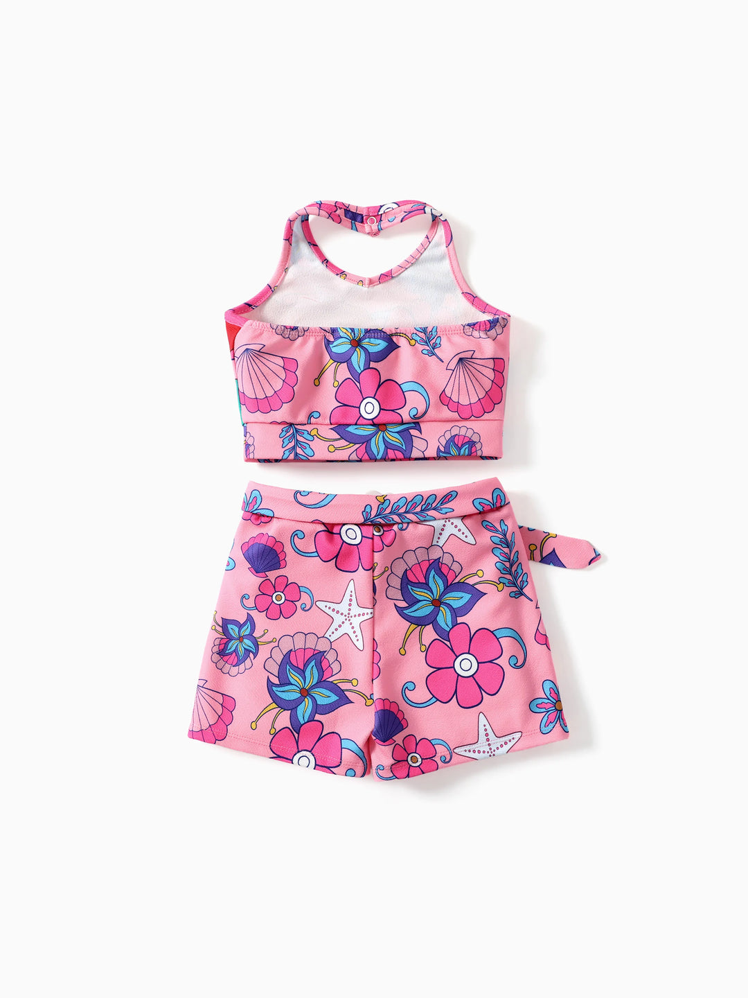 Ensemble 2 pièces Disney Princesse Ariel pour petite fille, haut dos nu et jupe fleurie, rose