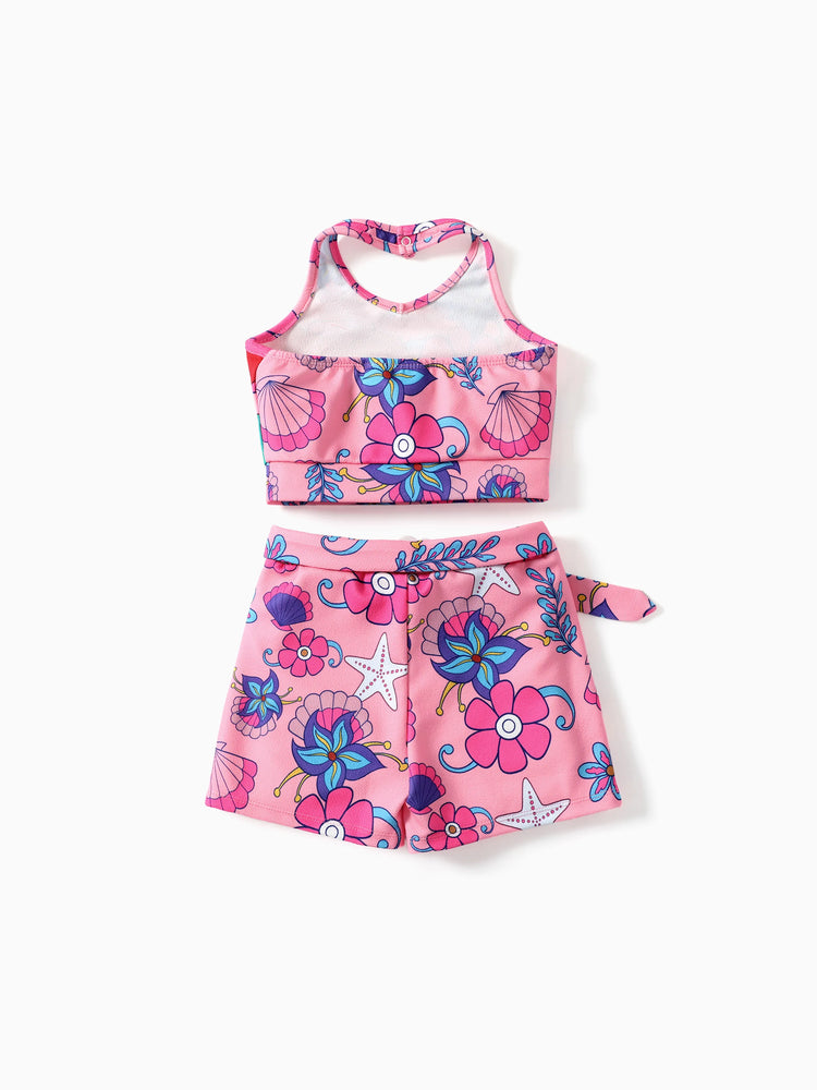Disney Princess Toddler Girl 2pcs Ariel Print Halter Top with Floral Skirt Sets Pink