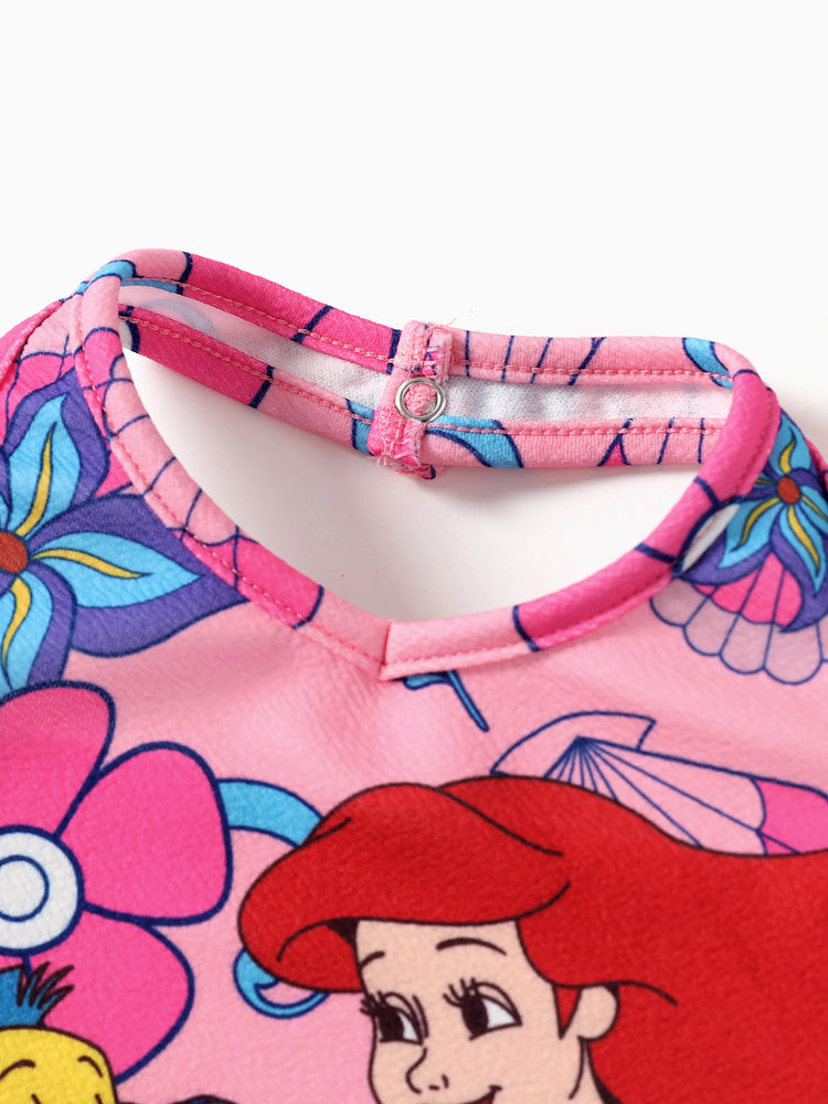 Disney Princess Toddler Girl 2pcs Ariel Print Halter Top with Floral Skirt Sets Pink