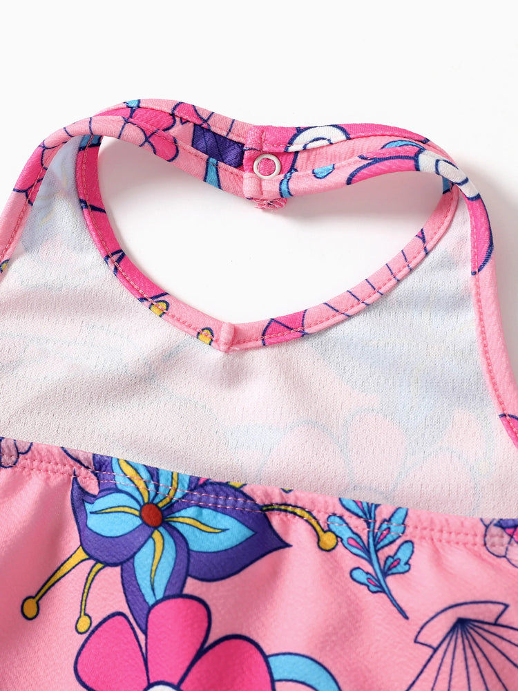 Disney Princess Toddler Girl 2pcs Ariel Print Halter Top with Floral Skirt Sets Pink