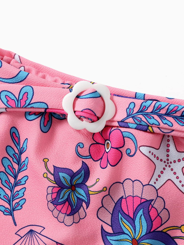 Disney Princess Toddler Girl 2pcs Ariel Print Halter Top with Floral Skirt Sets Pink